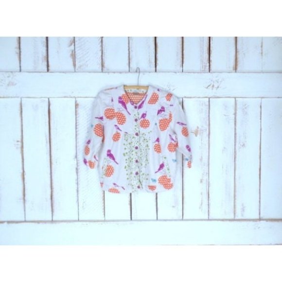 Vintage little girls ivory beige polka dot cotton twill bird butterfly jacket - Picture 2 of 5